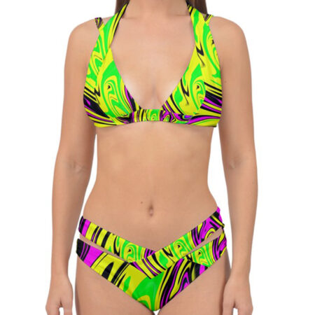 Toxicity Double Banded Halter Bra Top Bikini Set