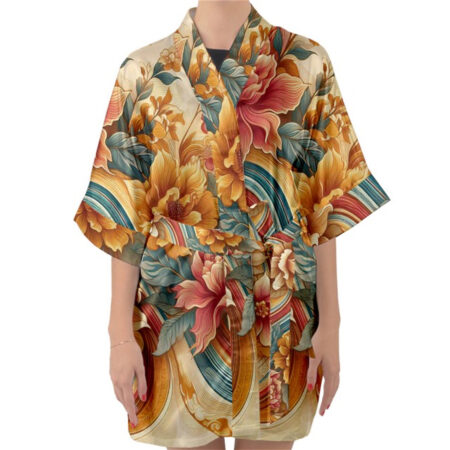 Sunset Florals Satin Kimono