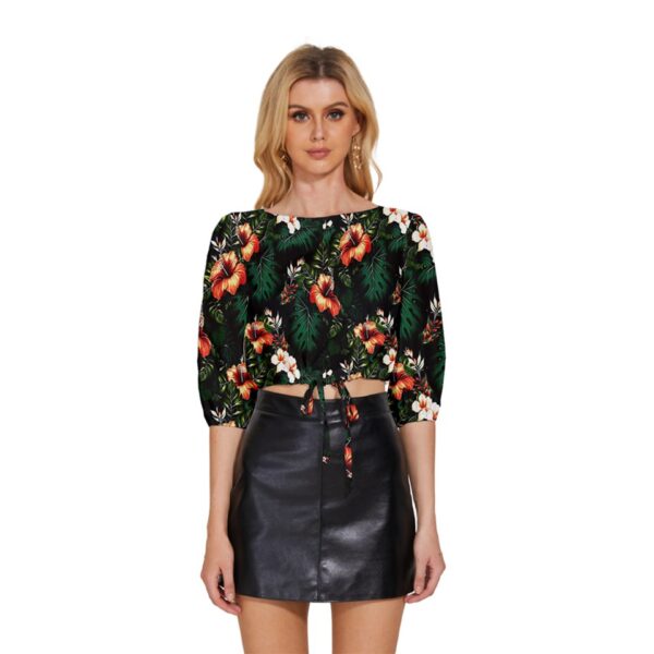 Alohan Nights Half-Sleeve Pullover Drawstring Crop Top - Image 2