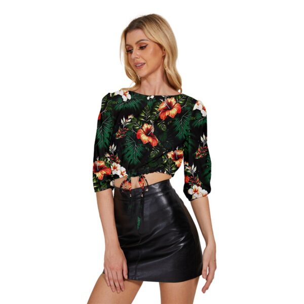 Alohan Nights Half-Sleeve Pullover Drawstring Crop Top - Image 3