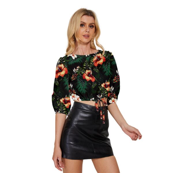 Alohan Nights Half-Sleeve Pullover Drawstring Crop Top - Image 4