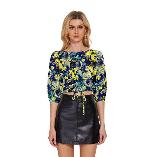 Bloom Half-Sleeve Pullover Drawstring Crop Top - Image 2