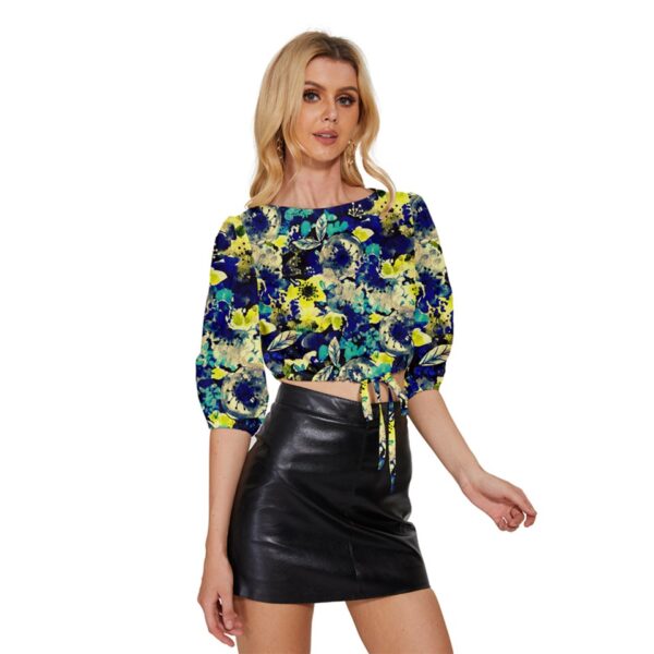 Bloom Half-Sleeve Pullover Drawstring Crop Top - Image 4