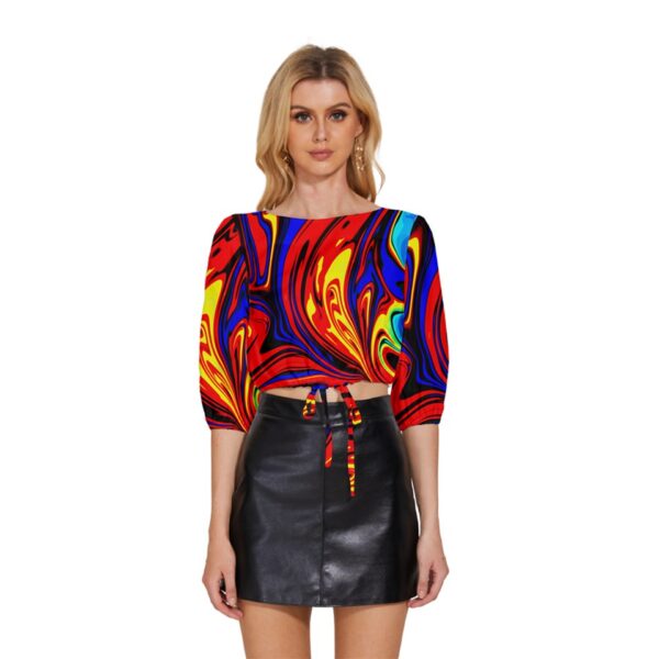 Hellfire Half-Sleeve Pullover Drawstring Crop Top - Image 2