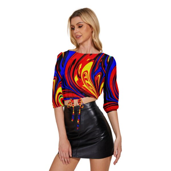 Hellfire Half-Sleeve Pullover Drawstring Crop Top - Image 3