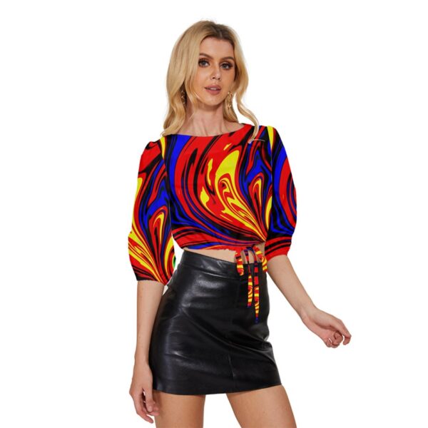 Hellfire Half-Sleeve Pullover Drawstring Crop Top - Image 4