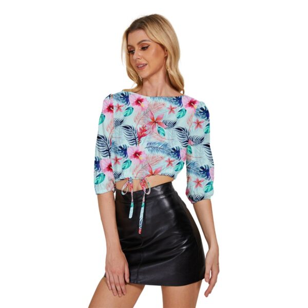 Pastel Paradise Half-Sleeve Pullover Drawstring Crop Top - Image 3