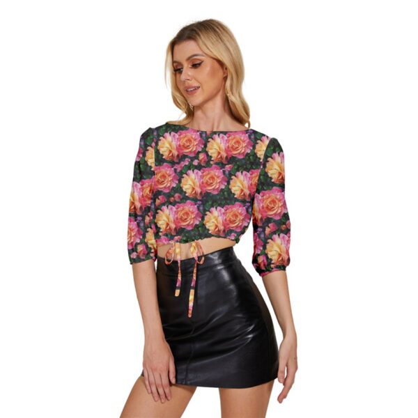 Rosalia Half-Sleeve Pullover Drawstring Crop Top - Image 3