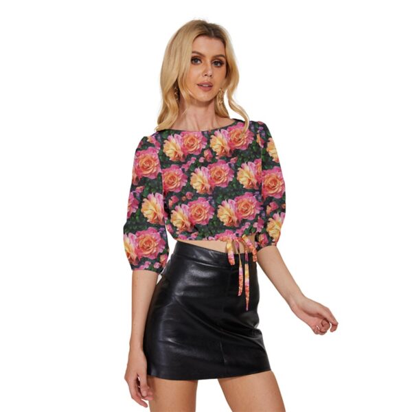 Rosalia Half-Sleeve Pullover Drawstring Crop Top - Image 4