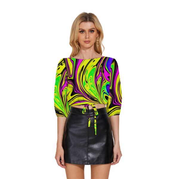 Toxicity Half-Sleeve Pullover Drawstring Crop Top - Image 2