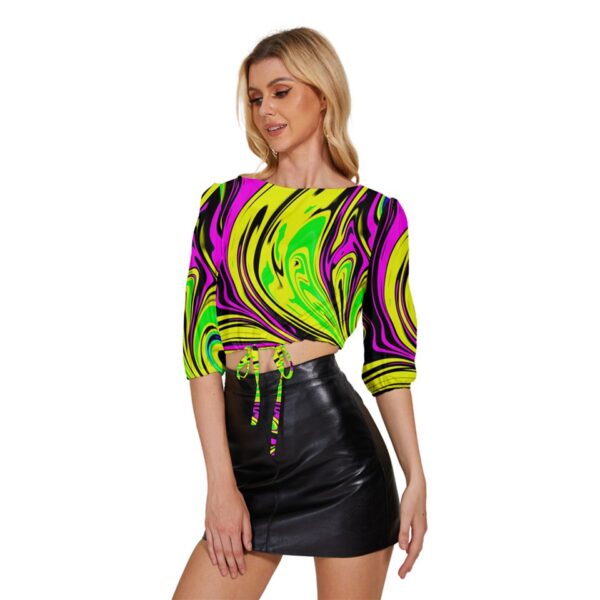 Toxicity Half-Sleeve Pullover Drawstring Crop Top - Image 3