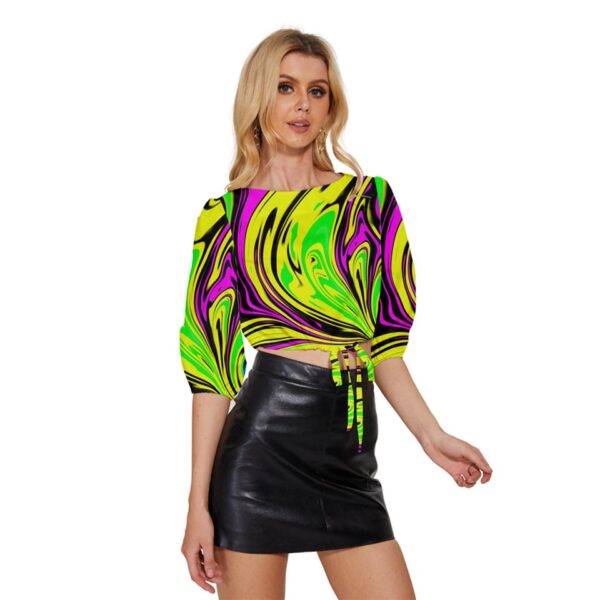 Toxicity Half-Sleeve Pullover Drawstring Crop Top - Image 4