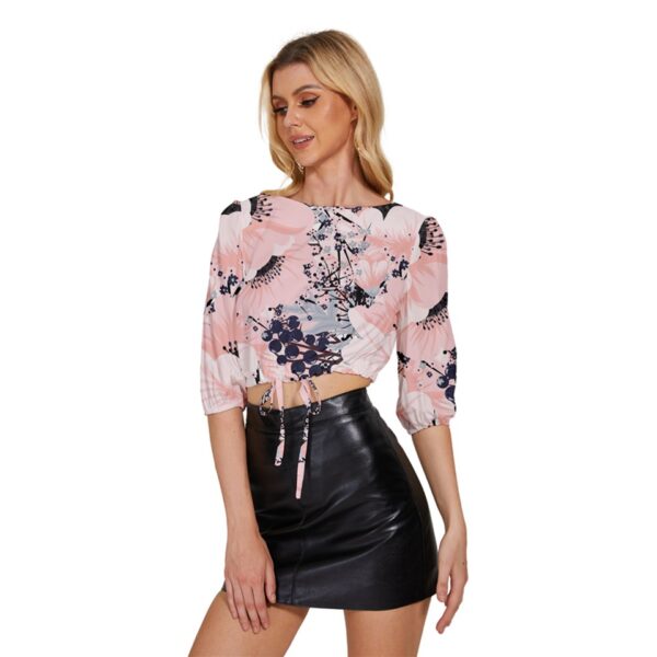 Vino Dolce Half-Sleeve Pullover Drawstring Crop Top - Image 3