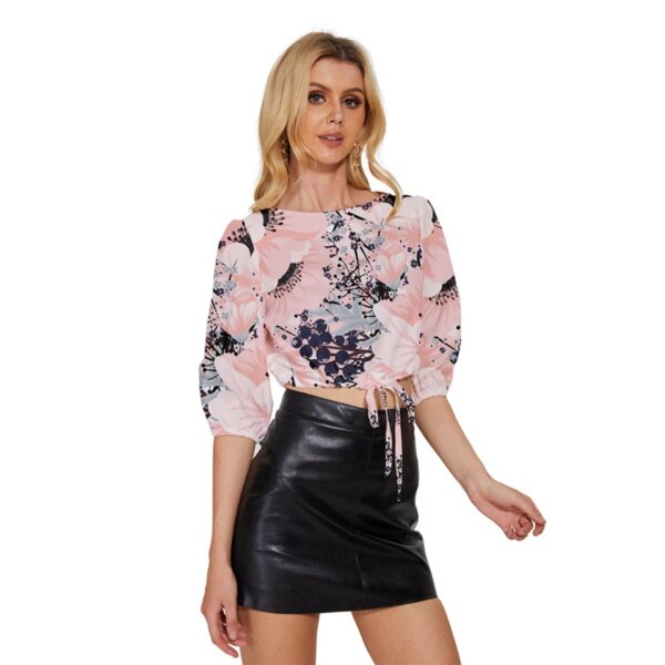 Vino Dolce Half-Sleeve Pullover Drawstring Crop Top - Image 4