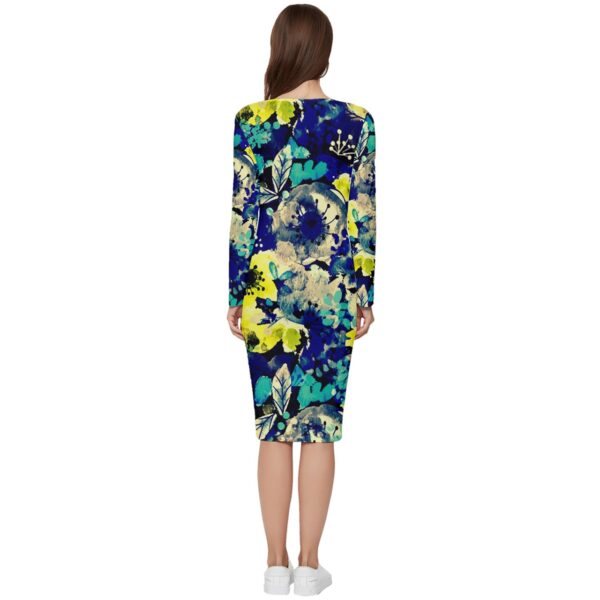 Bloom Long Sleeve V-Neck Bodycon Dress - Image 2