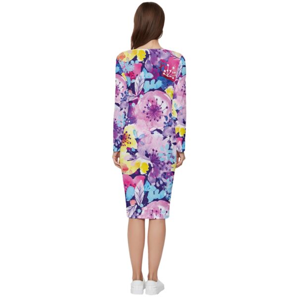 Blossom Long Sleeve V-Neck Bodycon Dress - Image 2