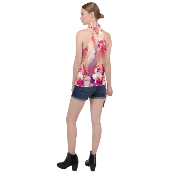 Coral Florals Asymmetrical Satin Halter Top - Image 2