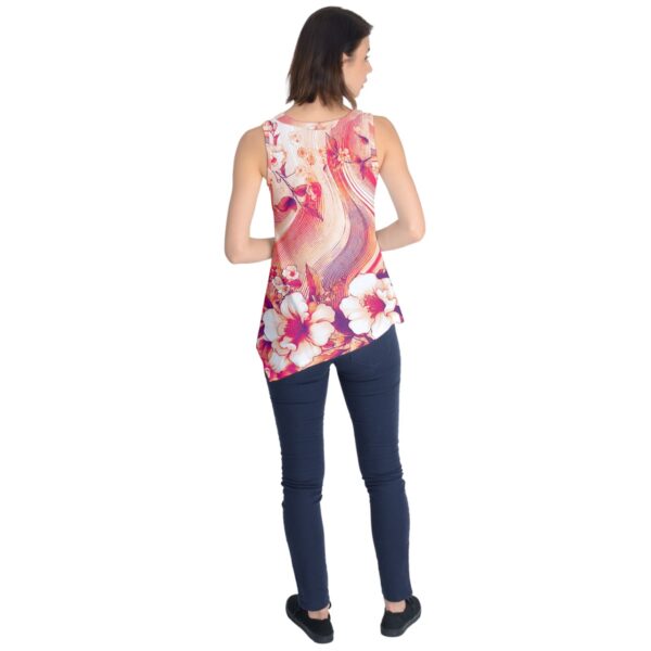 Coral Florals Asymmetrical Sleeveless Top - Image 2