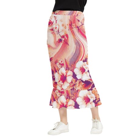 Coral Florals Chiffon Fishtail Maxi Skirt