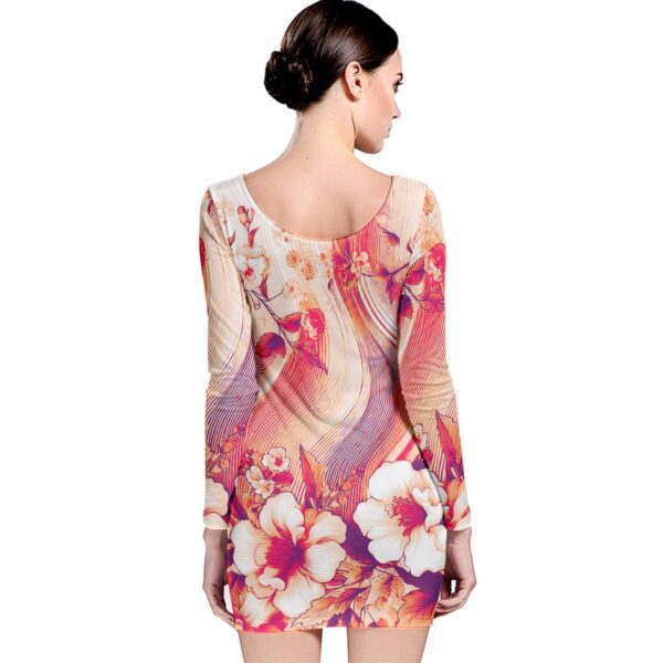 Coral Florals Classic Long Sleeve Bodycon Dress - Image 2