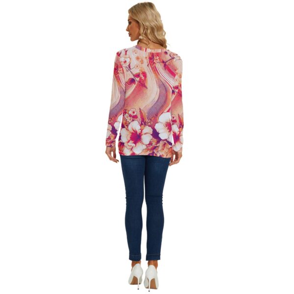 Coral Florals Long Sleeve Asymmetrical Twist Top - Image 2