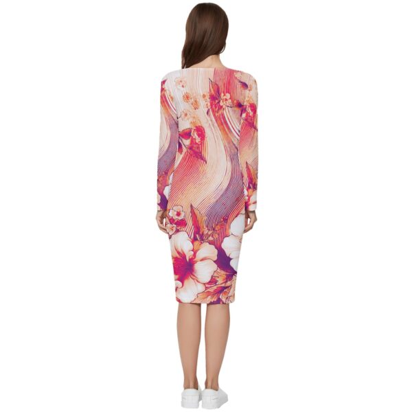 Coral Florals Long Sleeve V-Neck Bodycon Dress - Image 2