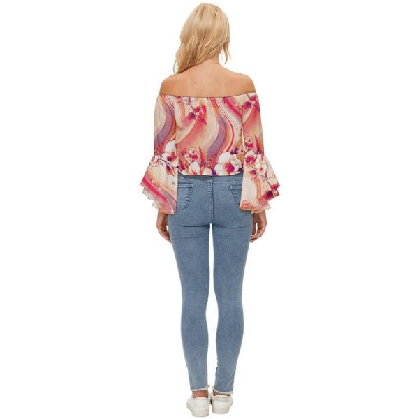 Coral Florals Off Shoulder Flutter Bell Sleeve Top - Image 2