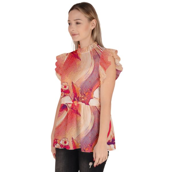 Coral Florals Ruffled Chiffon Cap Sleeve Blouse - Image 2