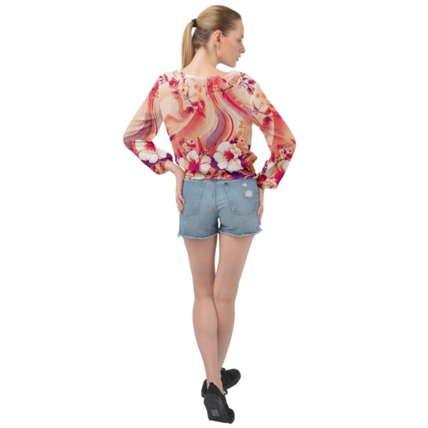 Coral Florals Shirred Chiffon Blouse - Image 2