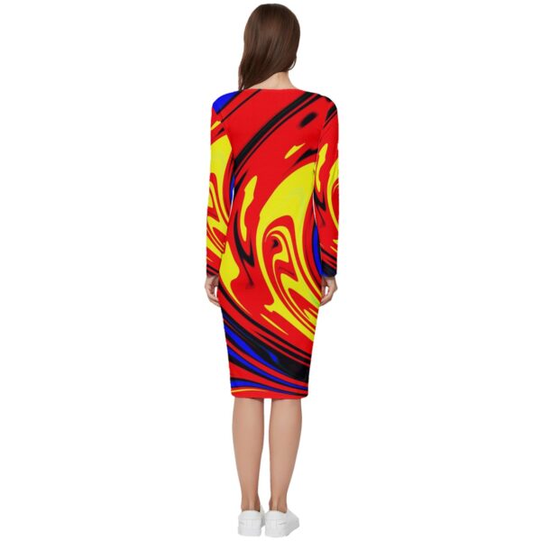 Hellfire Long Sleeve V-Neck Bodycon Dress - Image 2