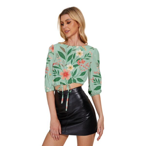 Meadow Half-Sleeve Pullover Drawstring Crop Top - Image 2