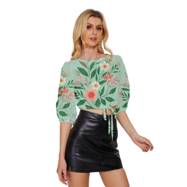 Meadow Half-Sleeve Pullover Drawstring Crop Top - Image 3