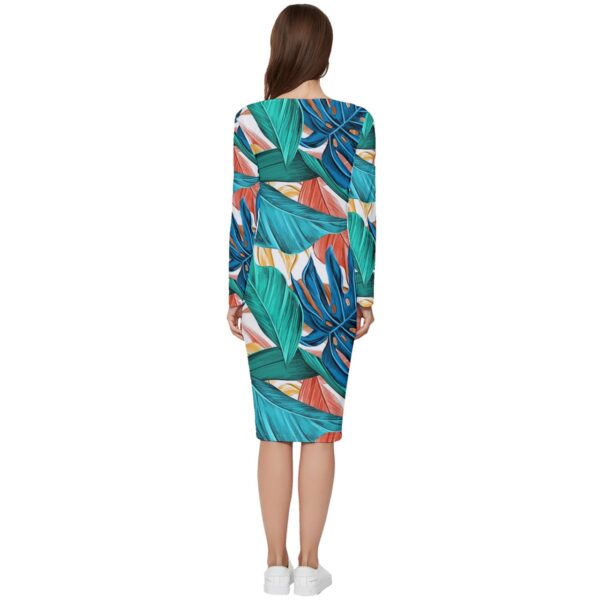 Monstera Long Sleeve V-Neck Bodycon Dress - Image 2