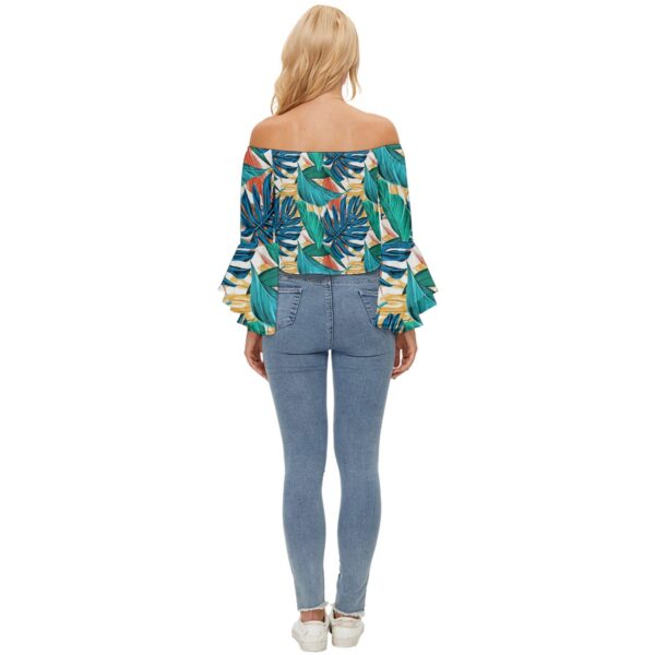 Monstera Off Shoulder Flutter Bell Sleeve Top - Image 2