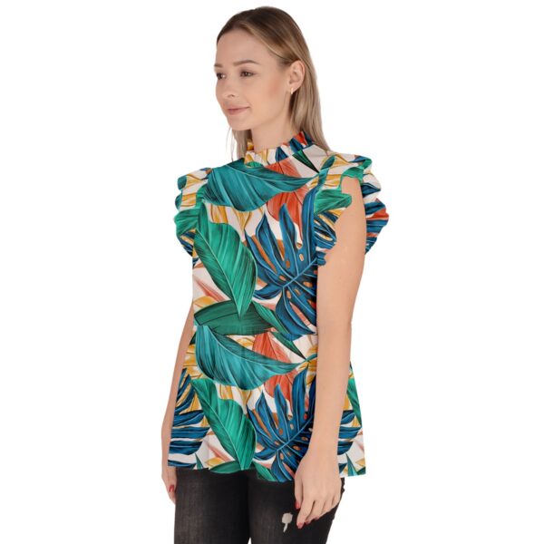 Monstera Ruffled Chiffon Cap Sleeve Blouse - Image 2