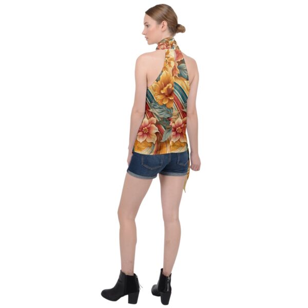 Sunset Florals Asymmetrical Satin Halter Top - Image 2