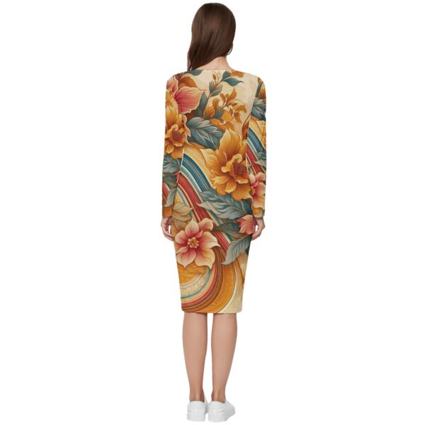 Sunset Florals Long Sleeve V-Neck Bodycon Dress - Image 2