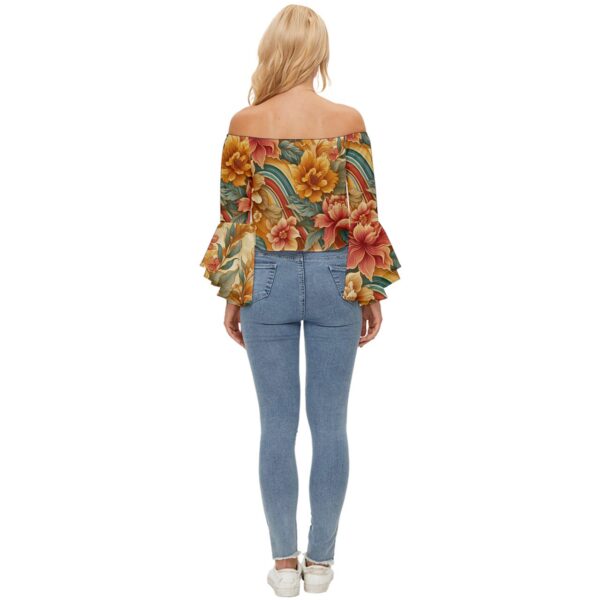 Sunset Florals Off Shoulder Flutter Bell Sleeve Top - Image 2