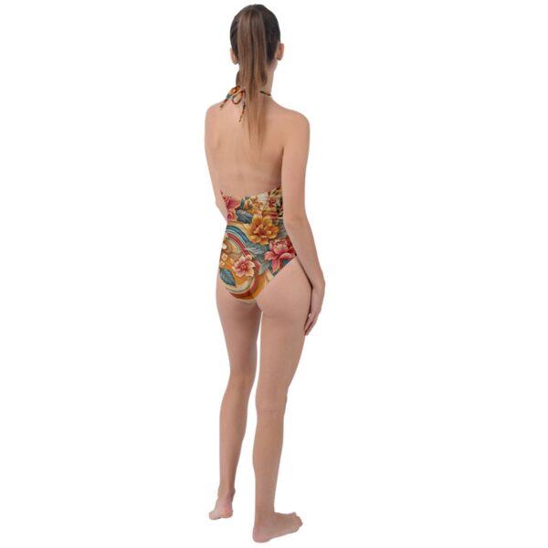 Sunset Florals Plunge Keyhole Halter Swimsuit - Image 2