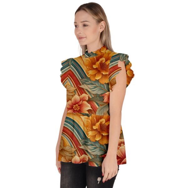 Sunset Florals Ruffled Chiffon Cap Sleeve Blouse - Image 3