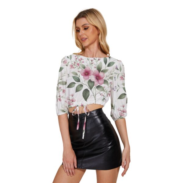 Wedding Half-Sleeve Pullover Drawstring Crop Top - Image 2