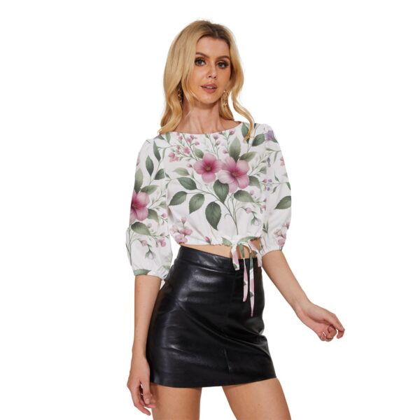 Wedding Half-Sleeve Pullover Drawstring Crop Top - Image 3