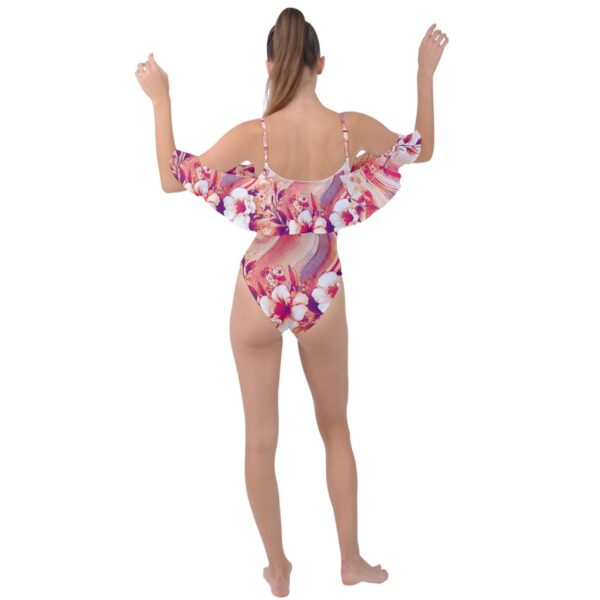 Coral Florals Flounce Off-Shoulder One Piece Swimsuit - Image 2